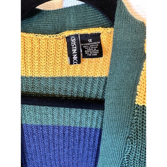 VINTAGE Sz 1X Y2K Rugby Stripe Cardigan Sweater Blokecore Ivy League Grandpacore - Picture 3 of 3